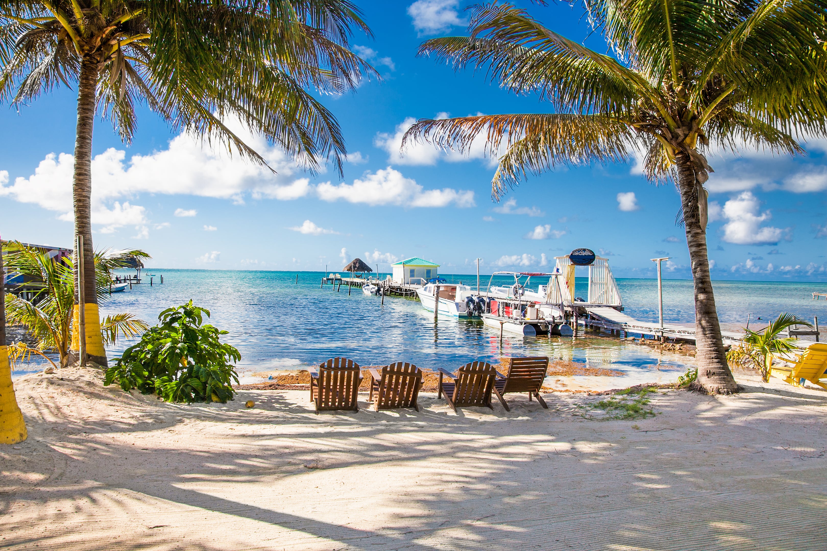 Beautiful caribbean sight with turquoise water in Caye Caulker, Belize.