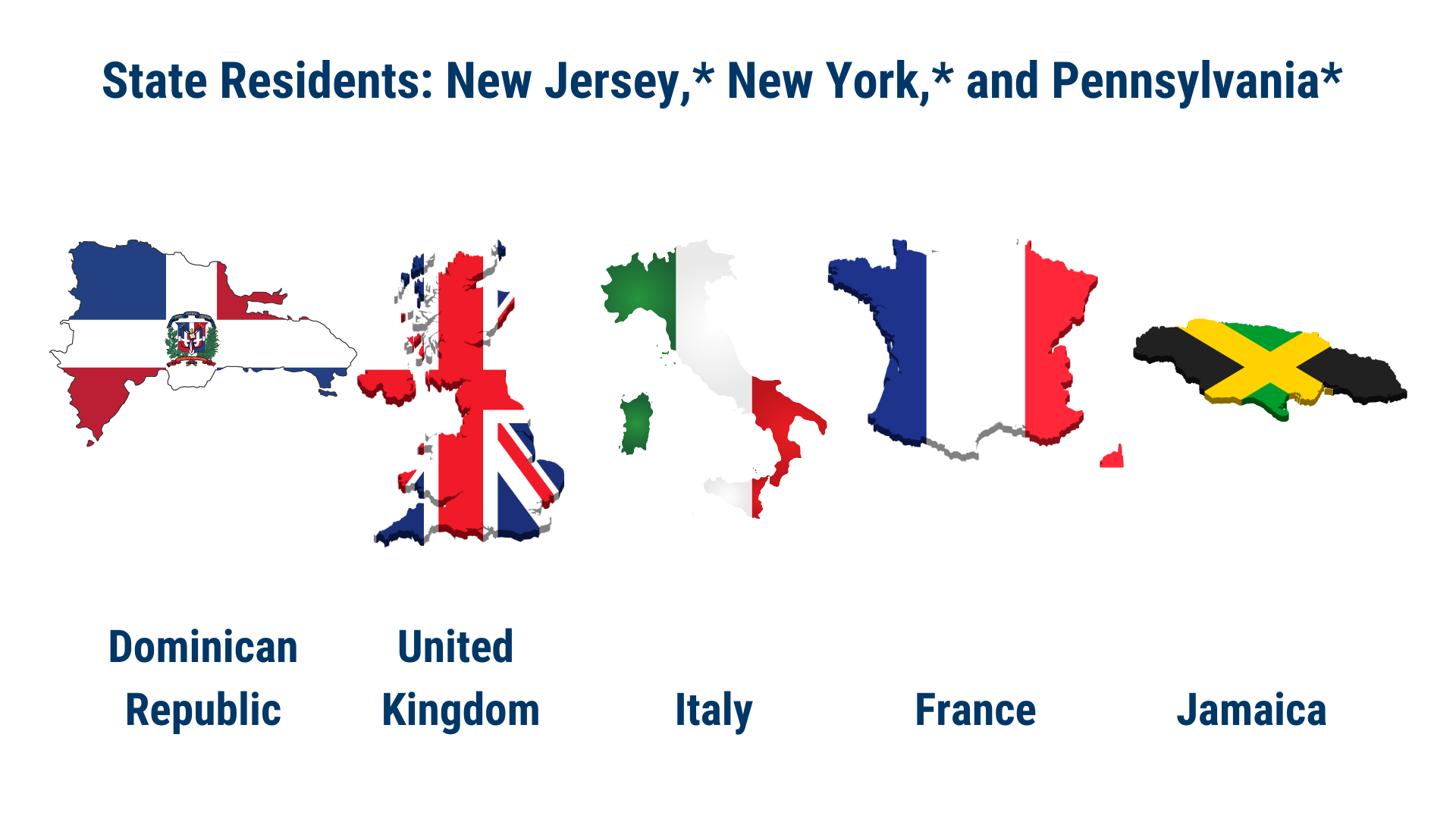 Middle Atlantic States: Dominican Republic, United Kingdom, Italy, France, and Jamaica