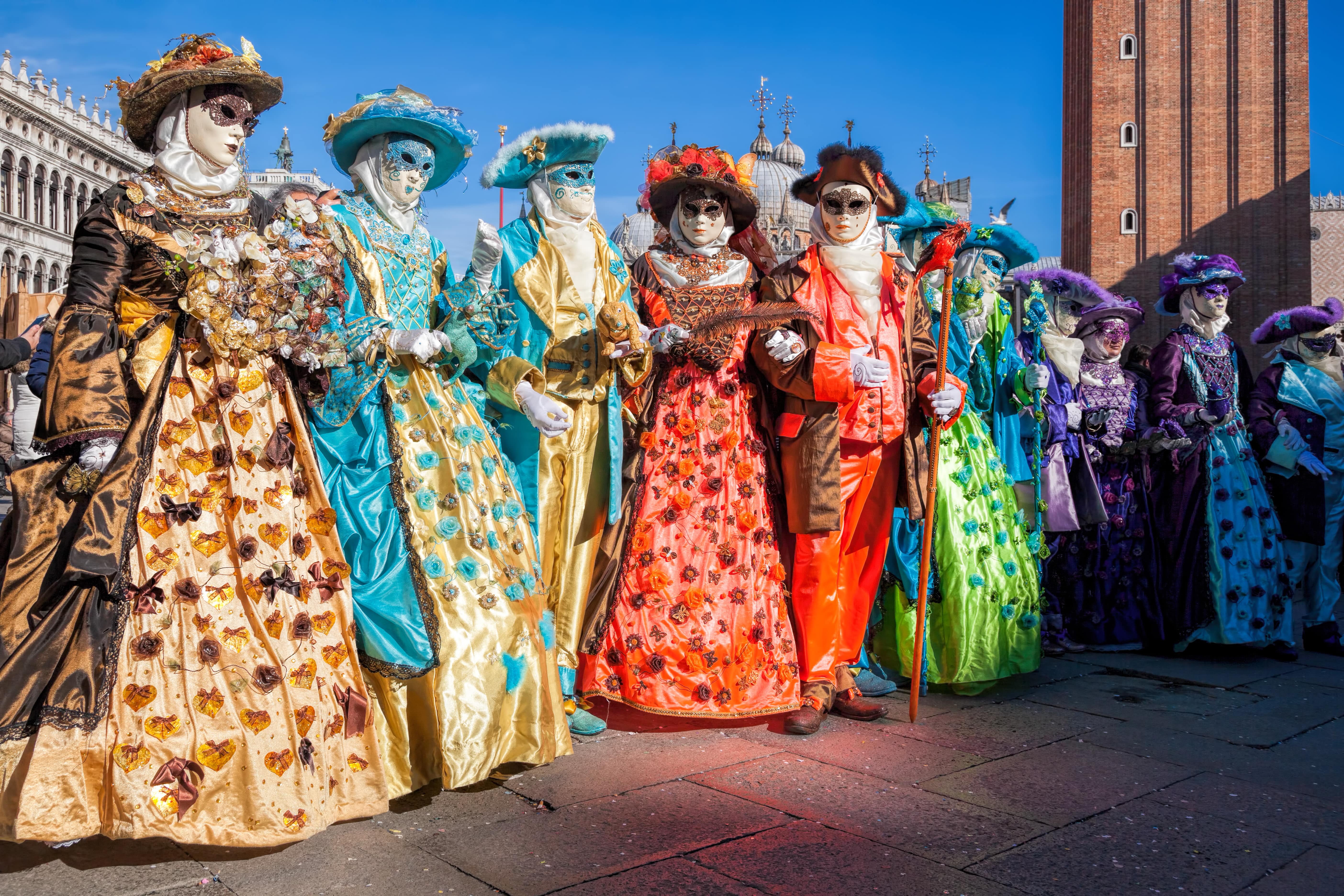 Colorful carnival masks at a traditional festival in Venice, Italy