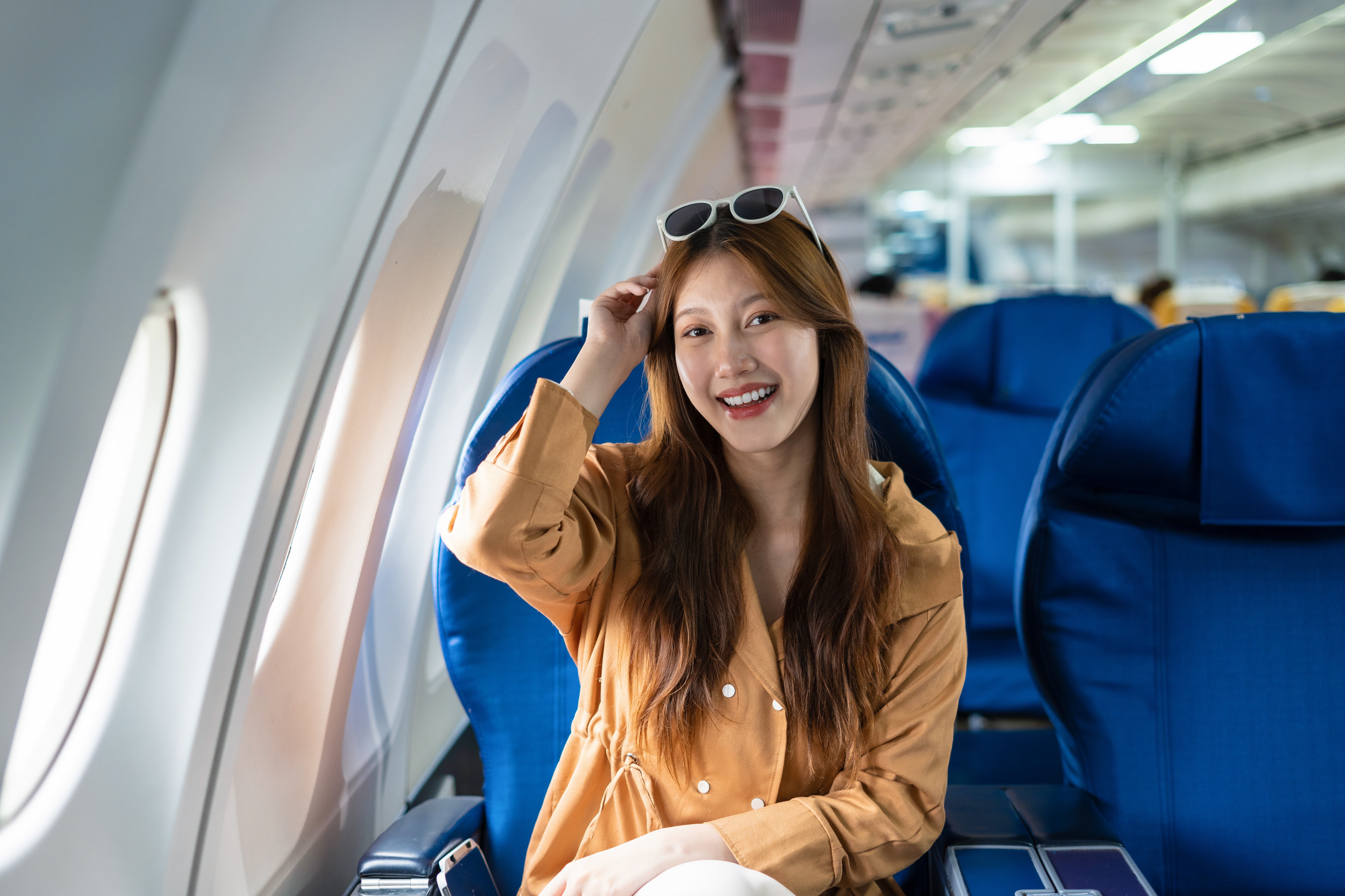 woman in airplane seat
