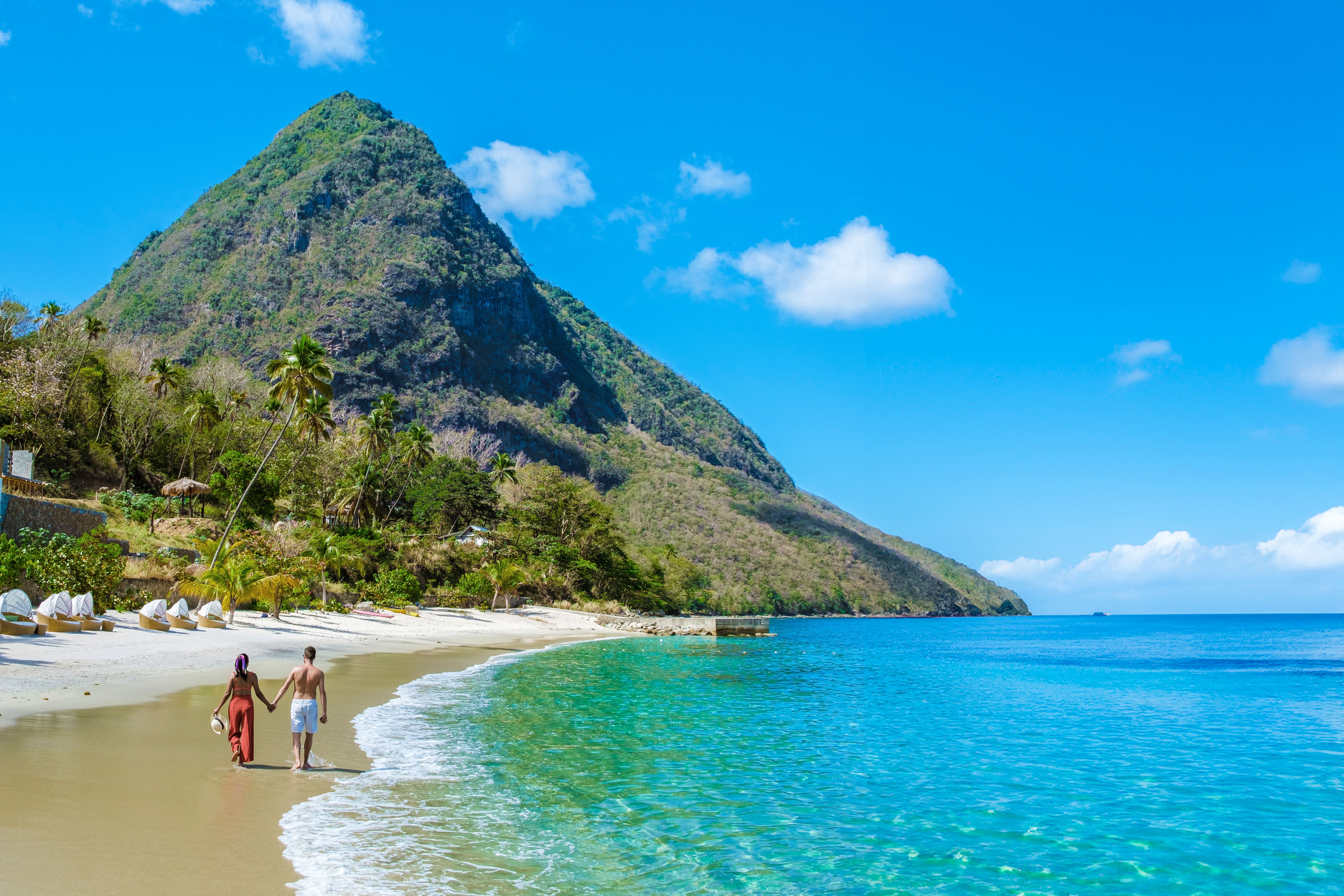 Young couple men and women on vacation in Saint Lucia